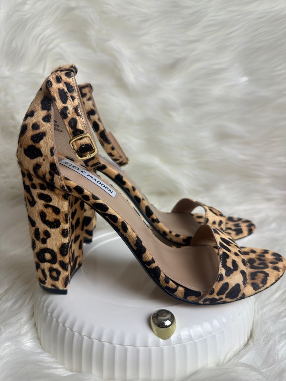 Steve Madden Leopard Print Cow Hair 
Block Heel Sandal Size 10 - Picture 3 of 12
